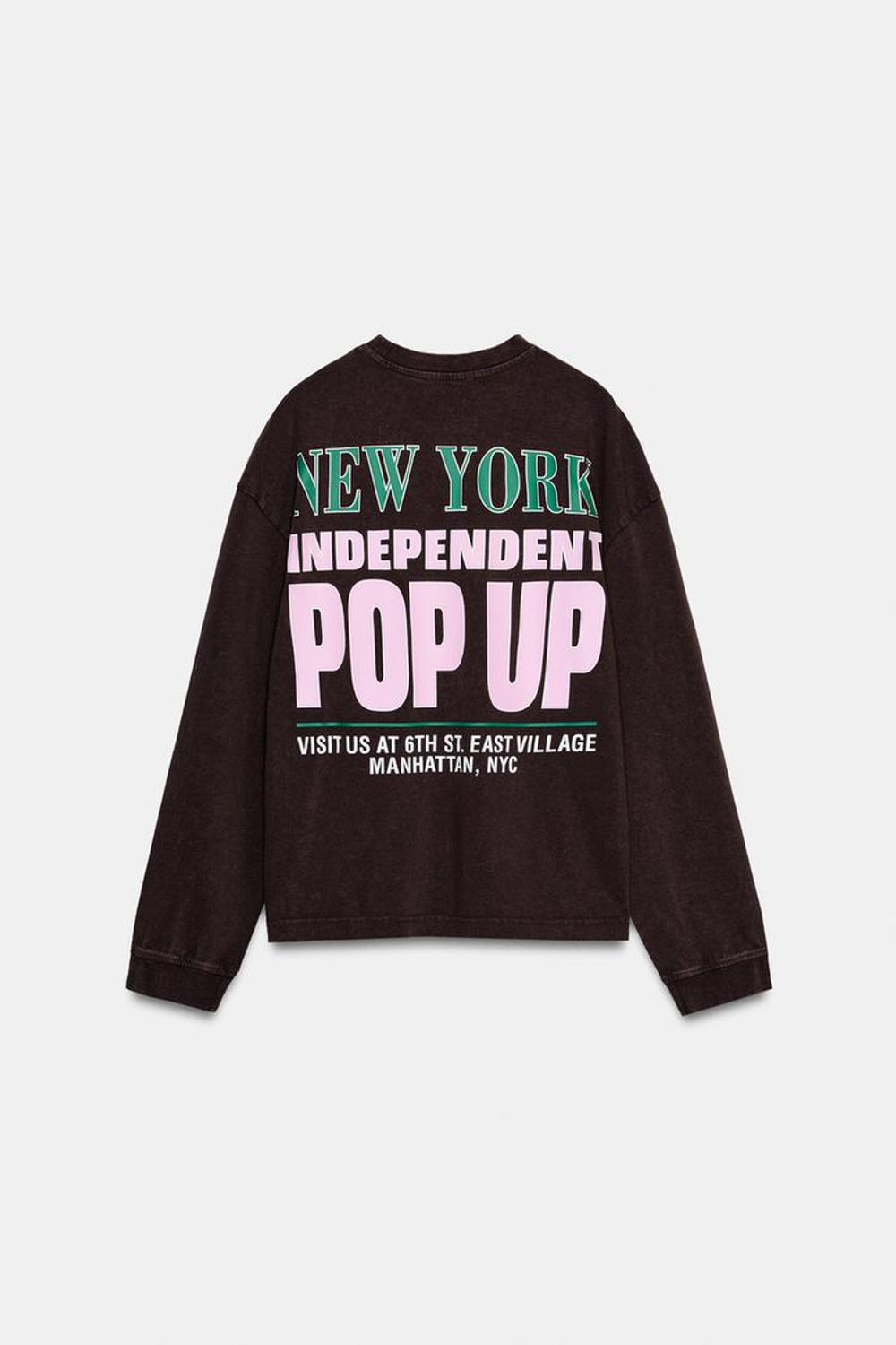 ZARA ФУТБОЛКА С ЭФФЕКТОМ ПОТЕРТОСТИ И КОНТРАСТНЫМ ТЕКСТОМ, КОРИЧНЕВЫЙ