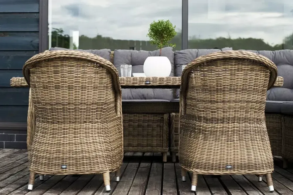 "Бергамо" обеденная группа угловая из искусственного ротанга, цвет соломенный