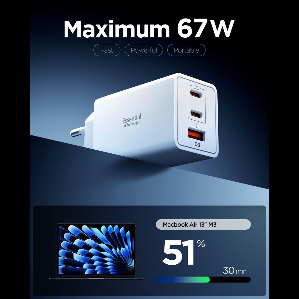 Блок питания Spigen EE673EU  3-PORT NETWORK CHARGER 67W WHITE