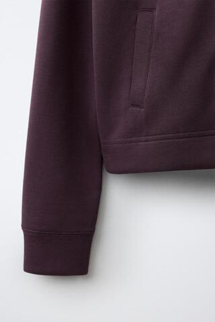 ZARA СПОРТИВНАЯ КУРТКА С КАПЮШОНОМ, БАКЛАЖАННЫЙ