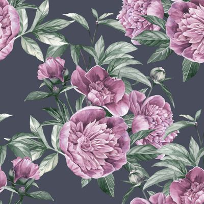 акварельные пионы на сером