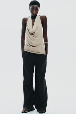 ZARA БРЮКИ ИЗ ТКАНИ С РЕЛЬЕФНЫМ УЗОРОМ, ЧЕРНЫЙ