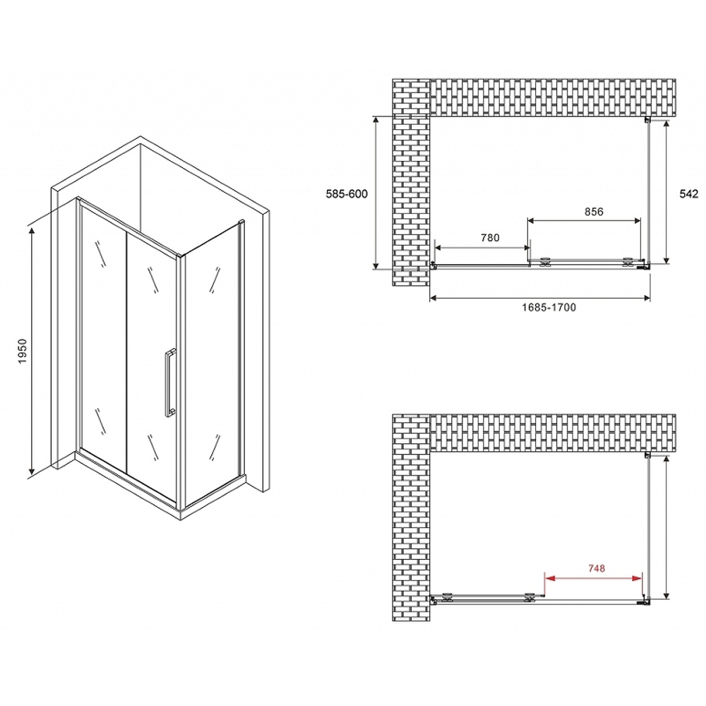 Душевой уголок Abber Schwarzer Diamant 170x60 AG30170MH-S60M профиль Хром стекло матовое