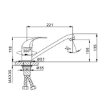 Смеситель для кухни 40к F4929-В FRAP б/отв. (плоск.длин.пов. излив, п/гайку, хром, силумин)