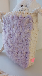 Сумка вязаная кроссбоди фиолетово-бежевая