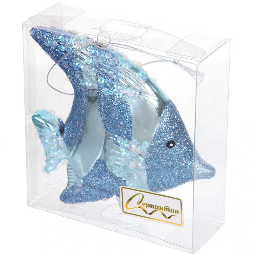 Елочная игрушка «Волшебная рыбка» 10*2,5*10 см, Голубой