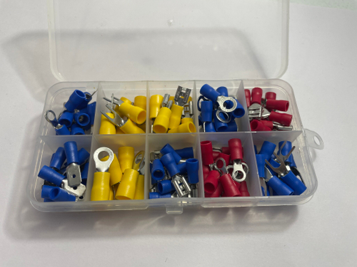 103 шт. - малый / Клеммы обжимные для проводов с изолятором набор 103 шт в удобном кейсе. Колодка клеммная, Кабельный наконечник (кейс 1 шт.)