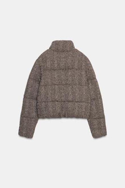 ZARA СТЕГАНЫЙ АНОРАК-БОМБЕР С УЗОРОМ «КОСЫ», СЕРЫЙ