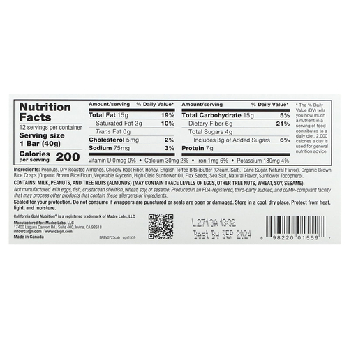 California Gold Nutrition, Foods, батончики с карамелью и миндалем, 12 шт. по 40 г (1,4 унции)