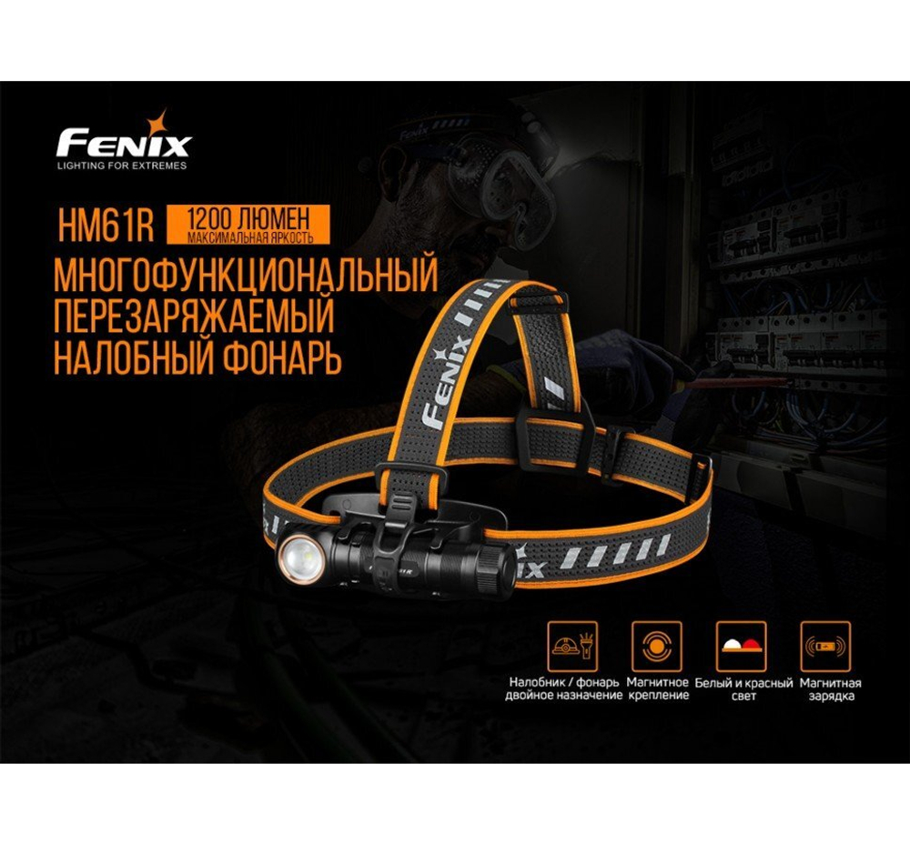 Налобный фонарь Fenix HM61R + складной нож Ruike S22, черный, HM61RS22bk