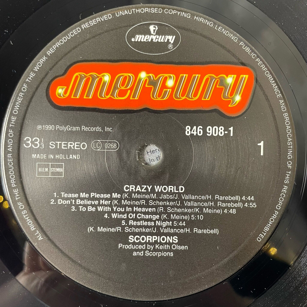 Винтажная виниловая пластинка LP Scorpions Crazy World (Holland 1990)