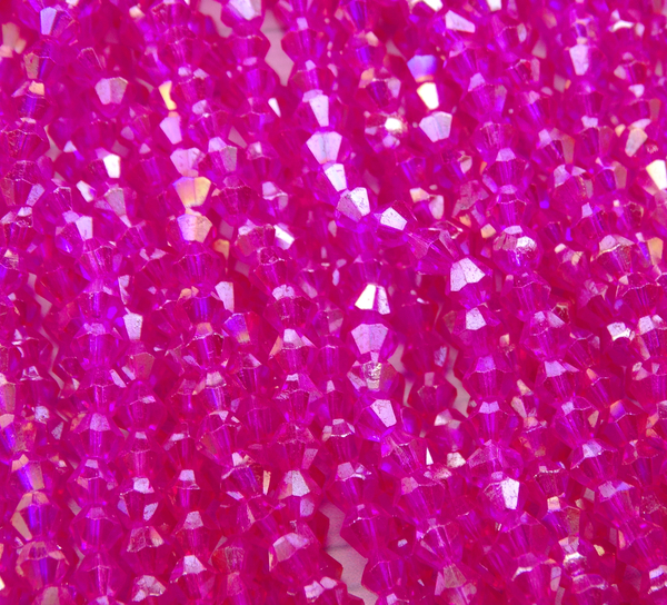 ББ014ДС4 Хрустальные бусины "биконус", цвет: малиновый AB прозр., размер 4 мм, кол-во: 95-100 шт.