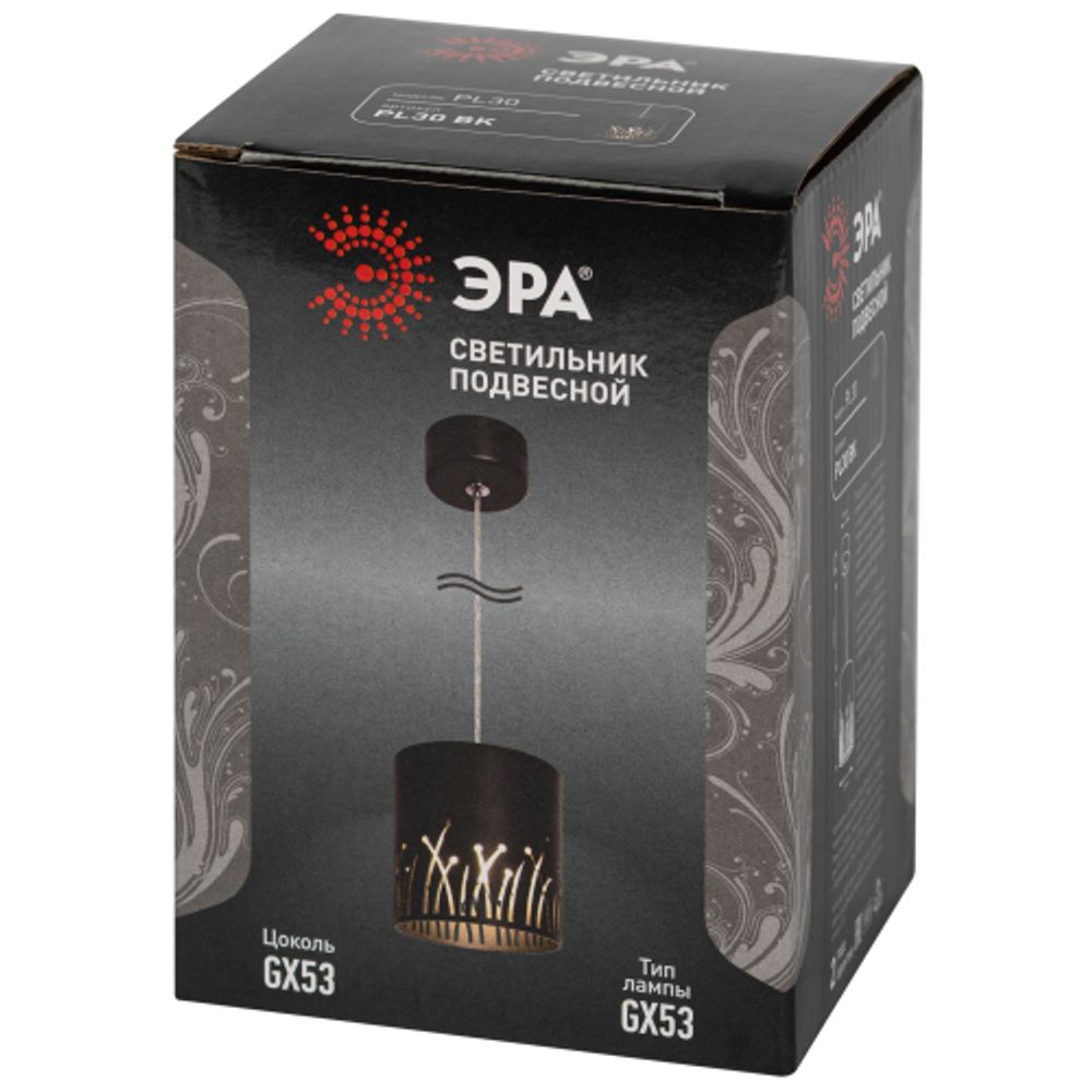 Светильник подвесной (подвес) ЭРА PL30 BK цоколь GX53 потолочный цилиндр черный