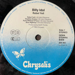 Винтажная виниловая пластинка LP Billy Idol Rebel Yell (Без Конверта) (Germany 1983)