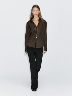 Massimo Dutti Струящаяся атласная рубашка, коричневый