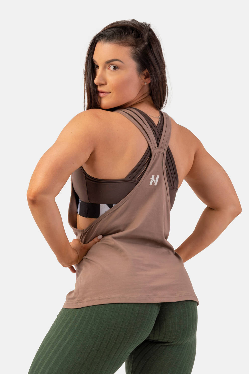 Майка SLEEVELESS LOOSE CROSS BACK TANK TOP "FEELING GOOD" 419 Бежевая