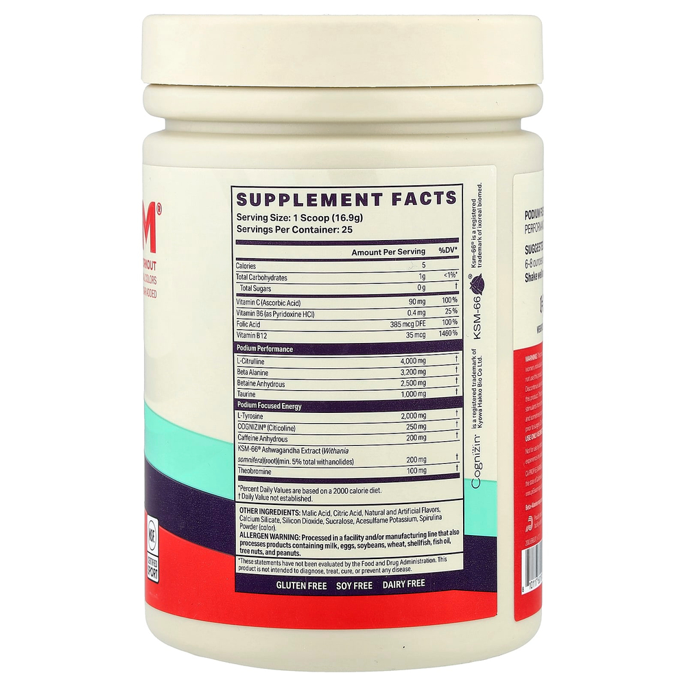 Podium Nutrition, Fuse 2025, предтренировочный комплекс, снек из голубой малины, 422,5 г (14,9 унции)