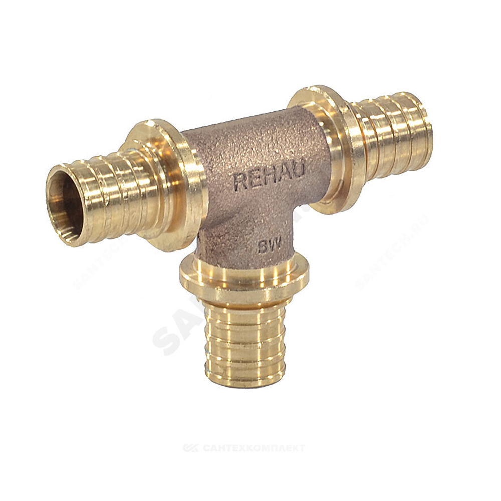 Тройник для PE-X труб аксиальный бронза Дн 32х32х32 RAUTITAN PLATINUM RX Rehau 14564531001