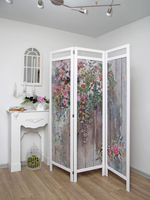 Ширма - перегородка для зонирования пространства деревянная с картинкой с обеих сторон "Райские птички", 3 створки, 480*1800 мм