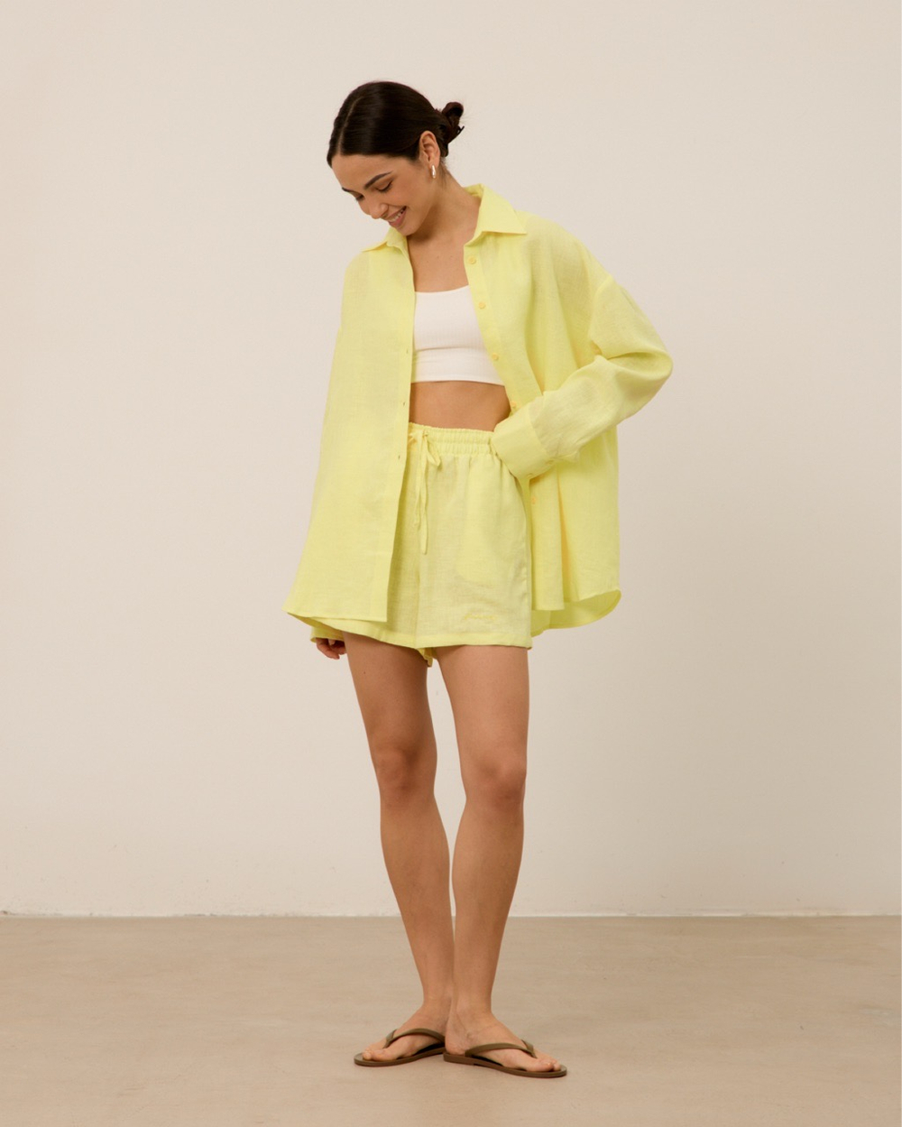 Рубашка 07, из 100% льна, лимонная