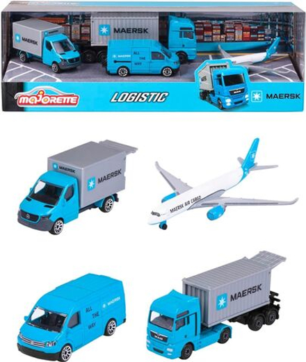 Машинка Majorette Logistic Maersk - Набор логистических машин 3шт. + самолет MAERSK - Мэйджорет 212057290