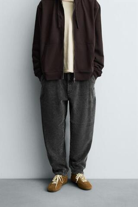 ZARA ВЕЛЬВЕТОВЫЕ БРЮКИ CARROT FIT, ТЕМНО-СЕРЫЙ