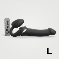 Гибкий страпон Strap-on-me MULTI ORGASM с имитацией оральных ласк и вибрацией, черный, L