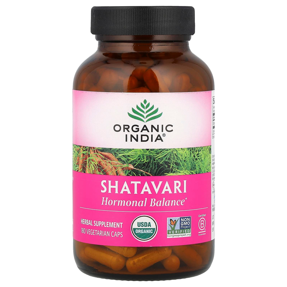 Organic India, Шатавари, 180 вегетарианских капсул (400 мг на капсулу)