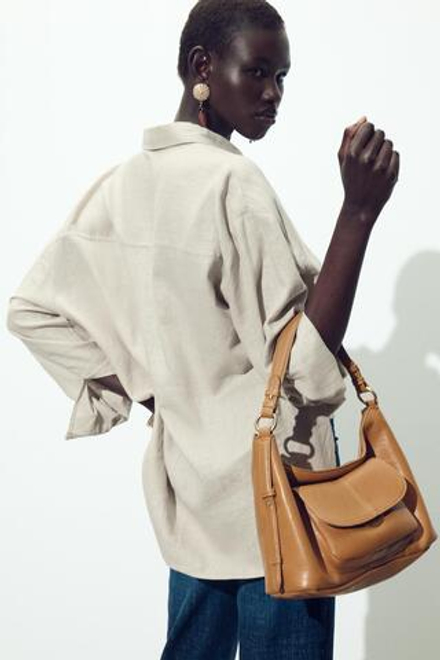 ZARA СУМКА С ДВУМЯ РУЧКАМИ, РЫЖЕВАТО-КОРИЧНЕВЫЙ