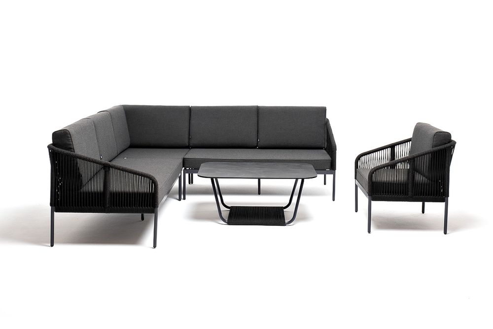 "Канны" модульная угловая лаунж-зона из роупа (веревки), цвет темно-серый