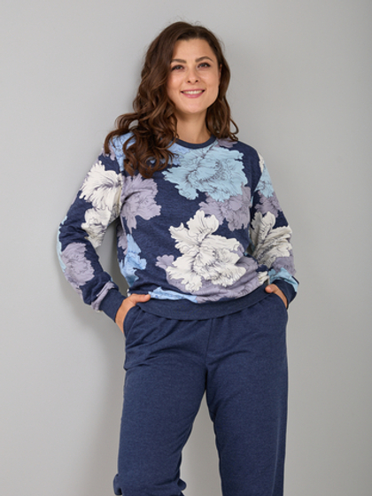 Костюм с брюками КБ-90М/синиймеланж-цветок