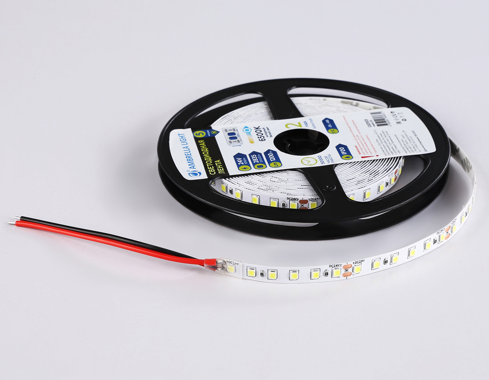 Светодиодная лента GS3103 2835 120Led/ 10W m/ 24V IP20 6500K/ 5000*8*1.2mm/ кратность резки 50mm (2 конт.)