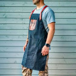 Фартук для готовки с кожаными вставками