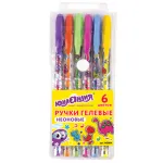 Набор гелевых ручек 6цв. Юнландия, 0,5мм, неон, корпус с печатью