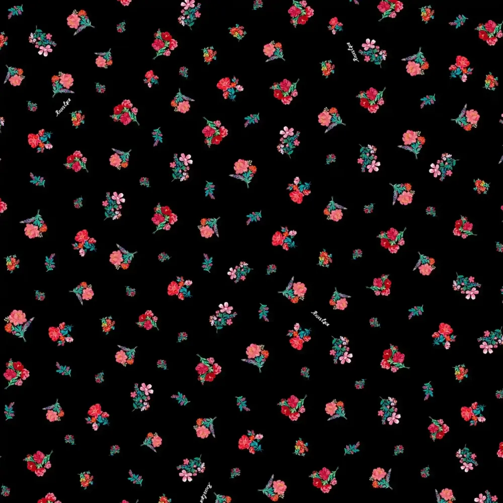 Mirella, заколка - бант из черного крепдешина с мелкими красными цветами