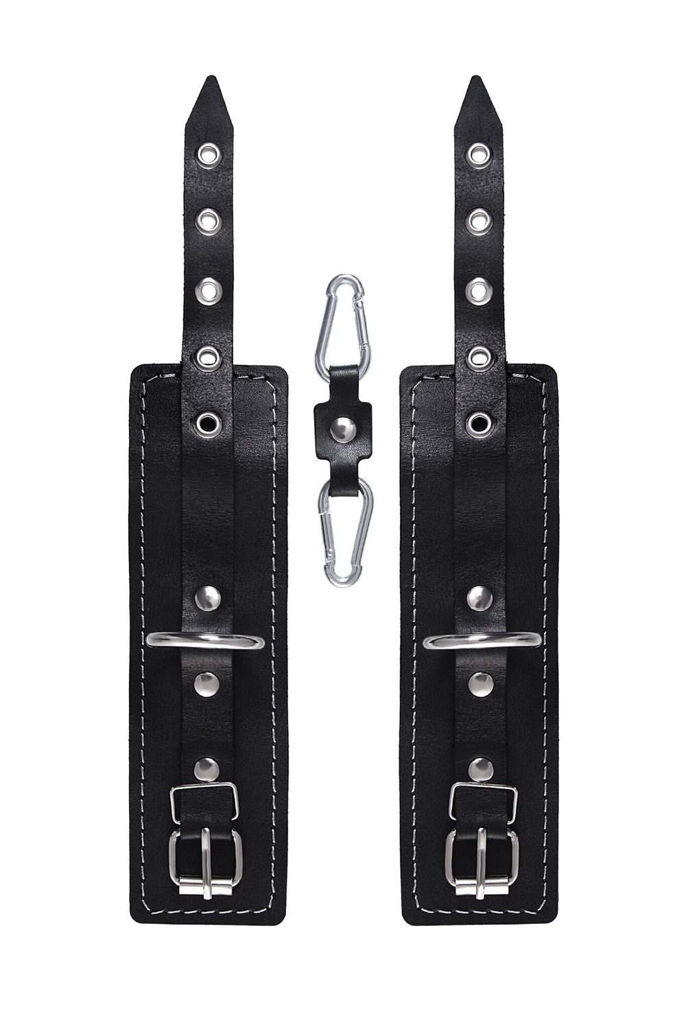 Черные двухслойные наручники с белой строчкой