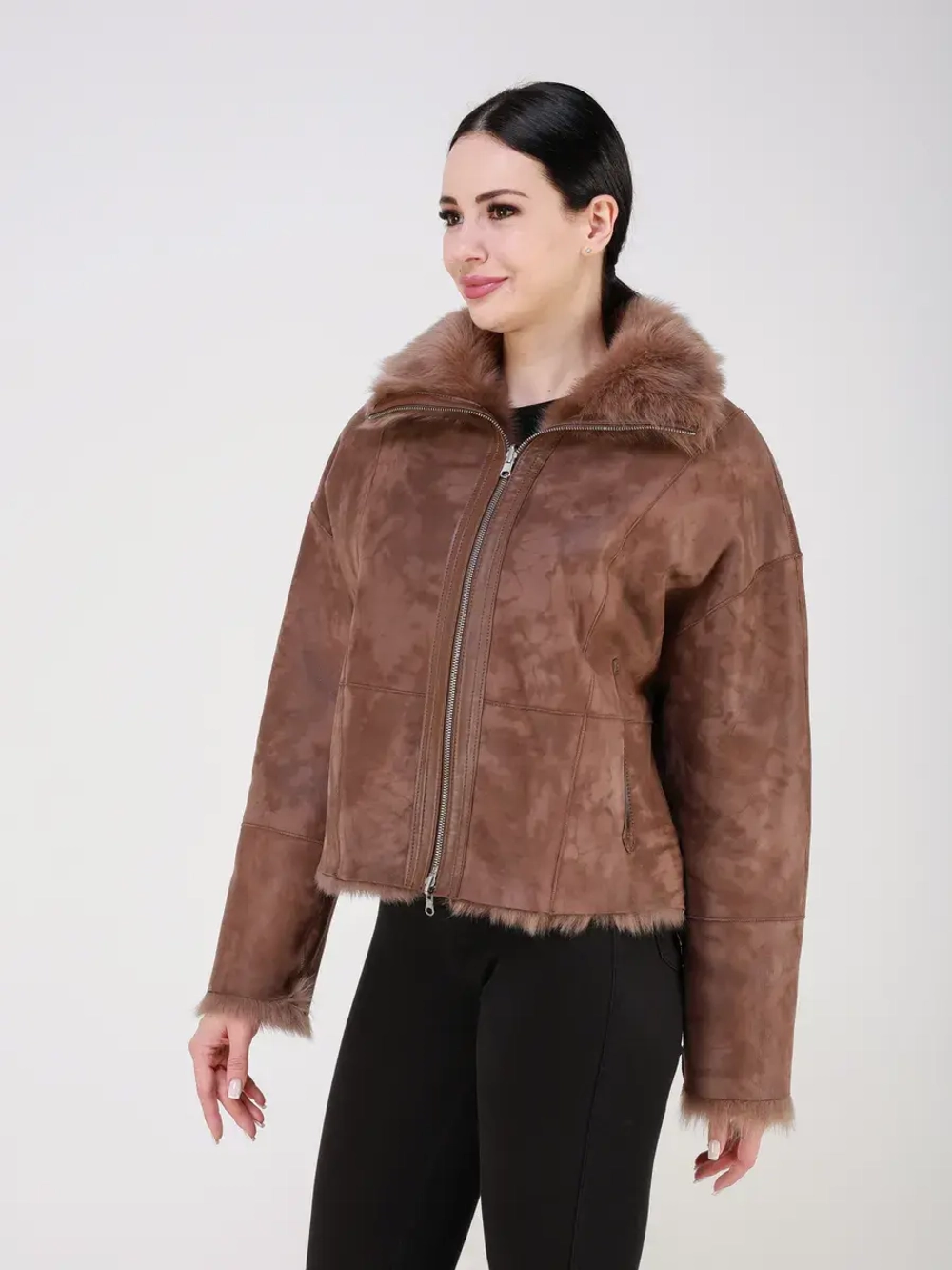 Двусторонняя дубленка зимняя шуба натуральная короткая