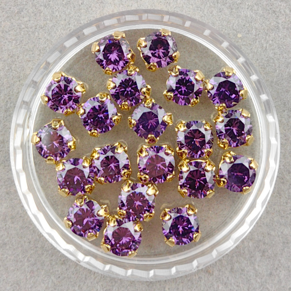 Фианиты шатоны в оправах, Amethyst/Gold 14k