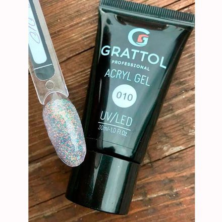 Grattol Acryl Gel Glitter 10 - Акригель прозрачный с шиммером, 30мл