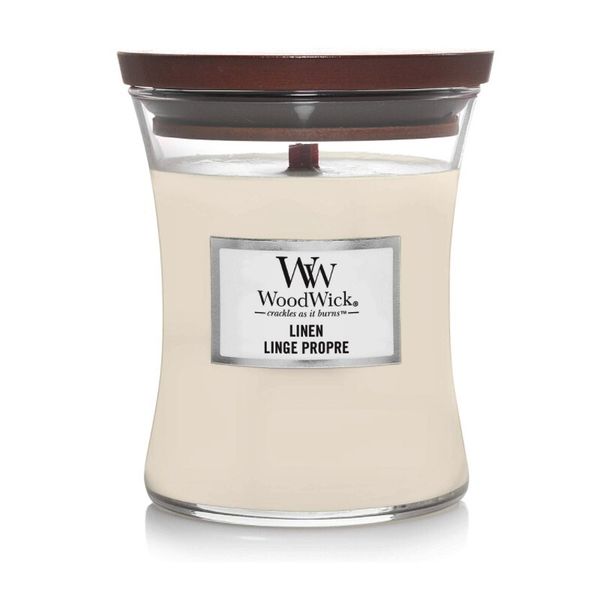 WoodWick Linen - Ароматическая свеча с ароматом чистого белья с нотками фруктов и мускуса 275 г
