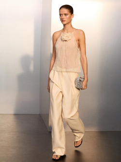 Massimo Dutti Топ с горловиной халтер и цветочным принтом, натуральный, кремовый