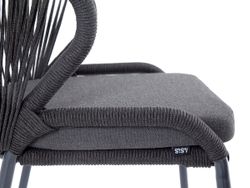 "Милан" стул плетеный из роупа, каркас алюминий темно-серый (RAL7024) муар, роуп темно-серый круглый, ткань темно-серая 027