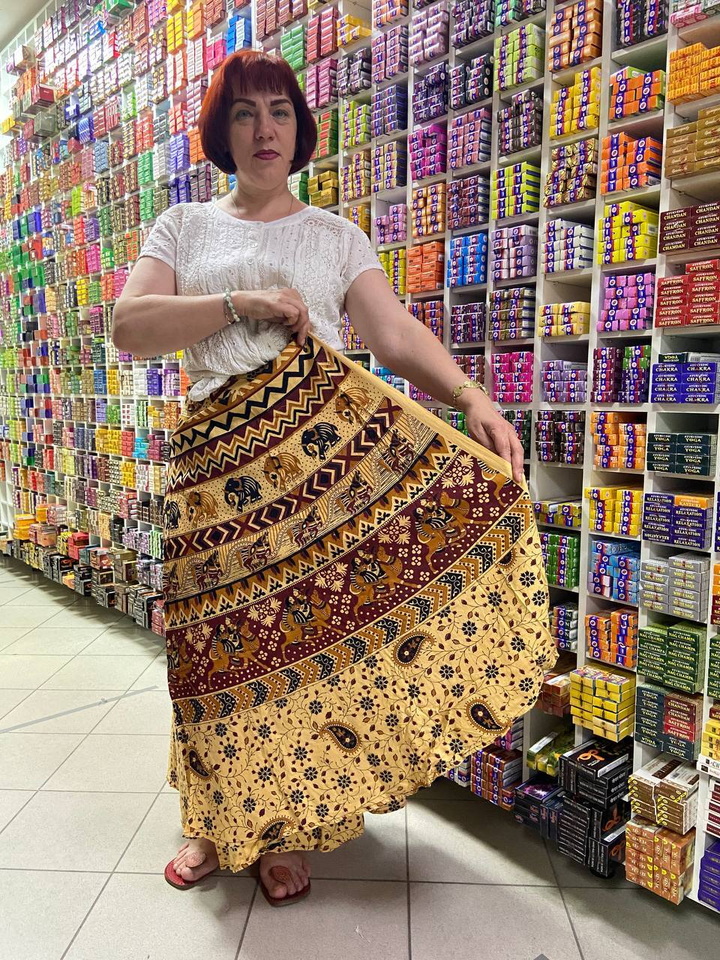 Юбка на запах хлопок Слоны лошади, пара на верблюде цвет бежевый черный красный free size (40-52)