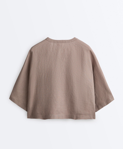 Oysho Рубашка с коротким рукавом из 100% льна, серо-коричневый