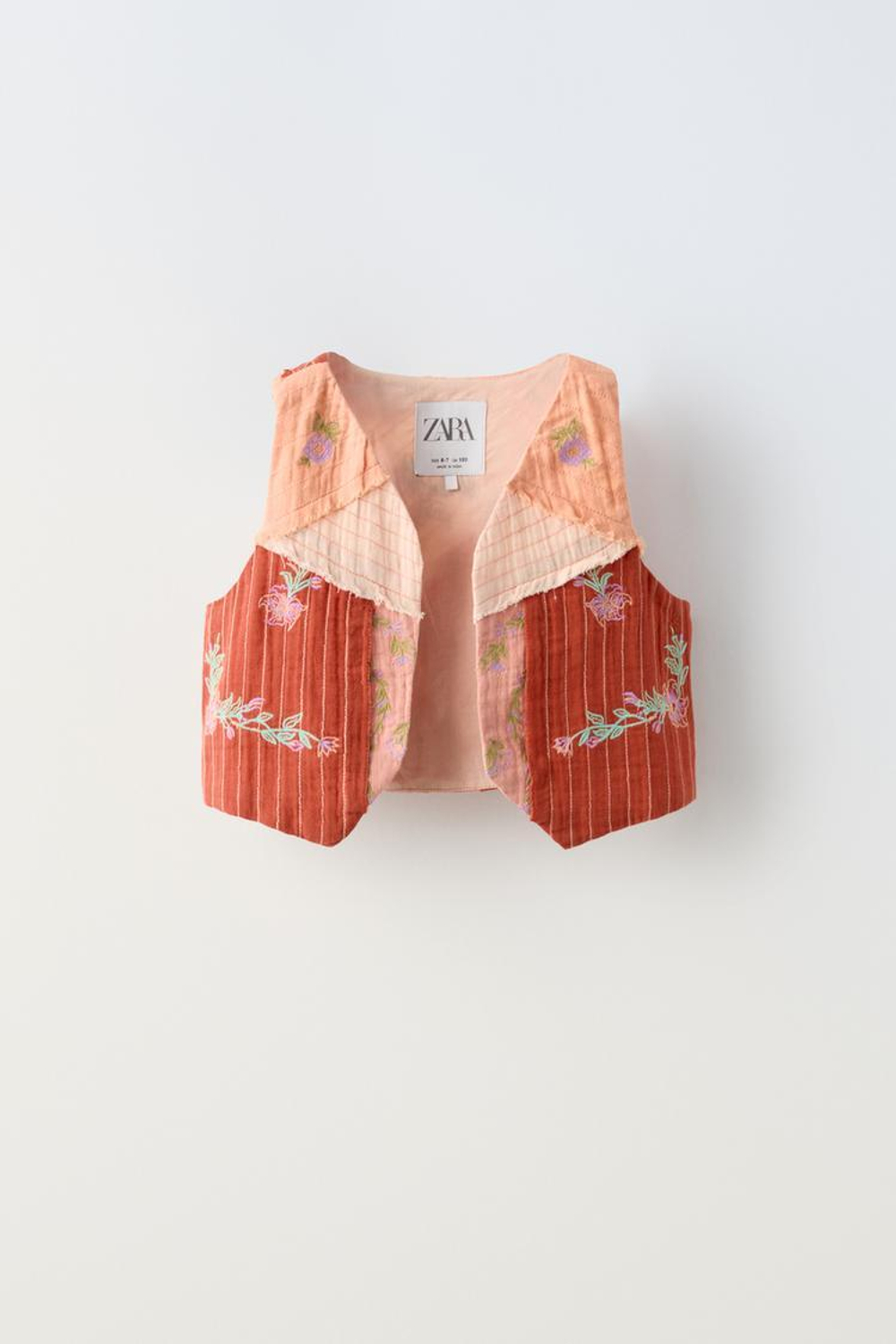 ZARA ЖИЛЕТ В СТИЛЕ ПЭЧВОРК С ВЫШИВКОЙ, МЯГКИЙ ОРАНЖЕВЫЙ