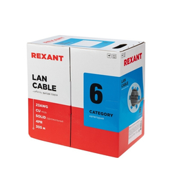 Rexant (01-0067) Кабель витая пара U/UTP, CAT 6, ZH нг(А)-HF, 4PR, 23AWG, INDOOR, SOLID, серый, 305 м