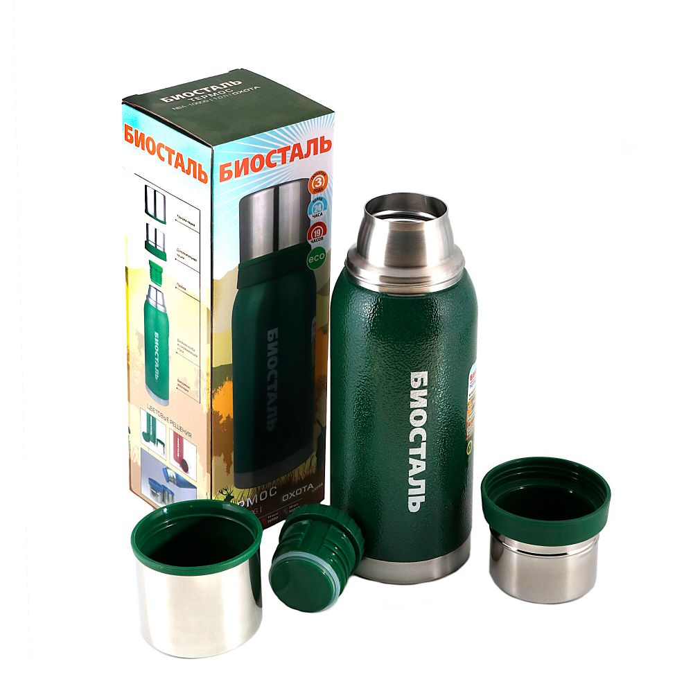 Термос &quot;Биосталь-ОХОТА&quot; с узкой горловиной, 2 чашки, 0,75 л/12/