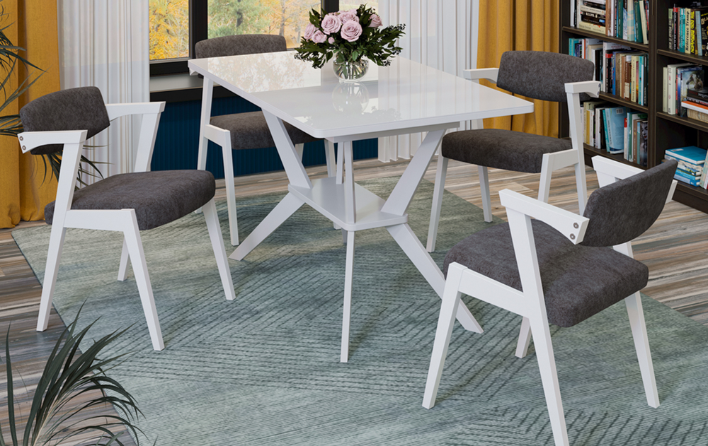 Стол деревянный MURANO 3 / МУРАНО 3, цвет белый матовый + столешница белое глянцевое закалённое стекло