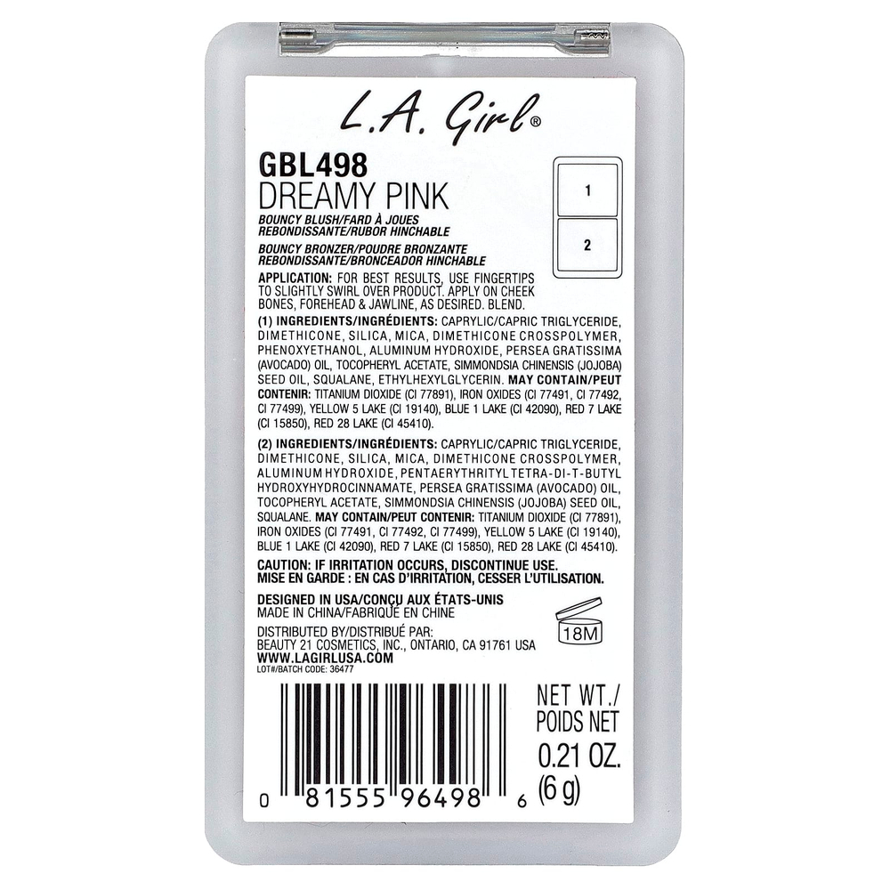 L.A. Girl, On Облако Nine, упругие румяна и бронзер, GBL498 Dreamy Pink, 6 г (0,21 унции)