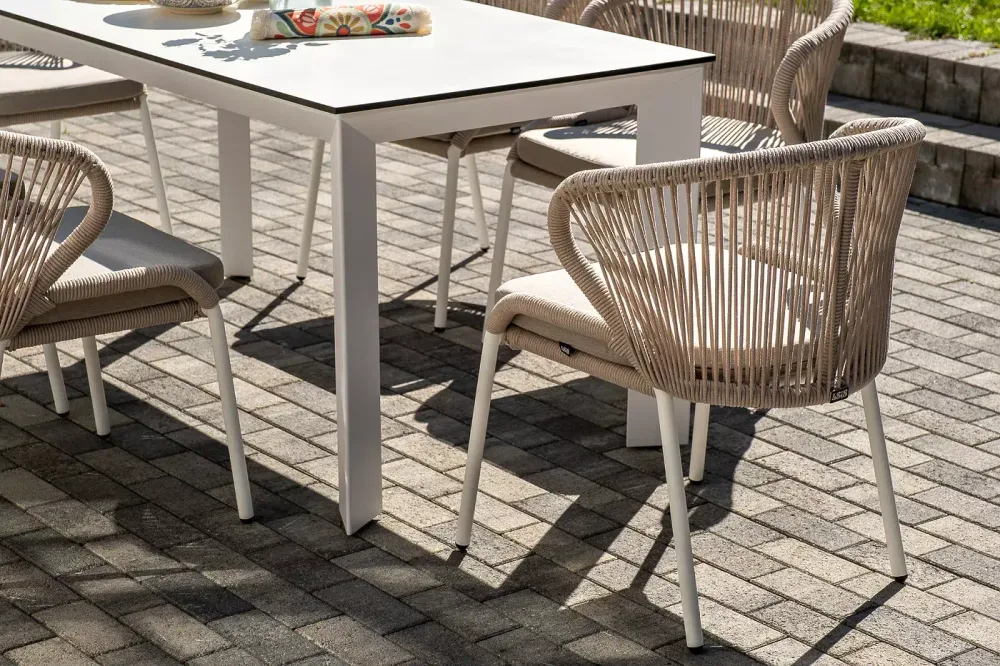 "Венето" обеденная группа на 6 персон со стульями "Милан", каркас белый, роуп бежевый